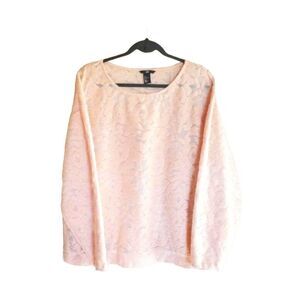 H&M Womens Top Peach/Pink L Floral Oversized Semi-Sheer Sweatshirt